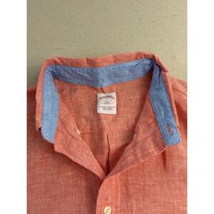 Brooks Brothers Linen Button Down Mens Large Coral Short Sleeve Shirt (e8)